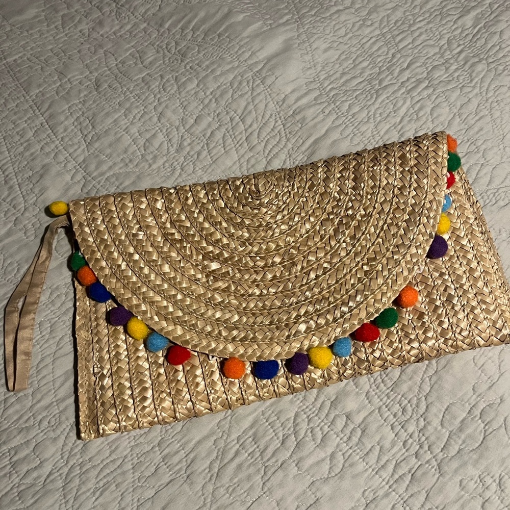 Tan Woven Clutch with Bohemian Flair